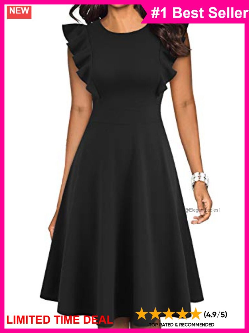 Vintage Ruffle Sleeve Floral A Line Cocktail Party Dress